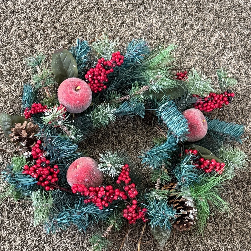Festive Holiday Wreath with Red Berries and Greenery